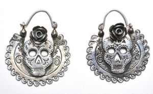 Dia de Los Muertos Silver Arracada Hoop Earrings